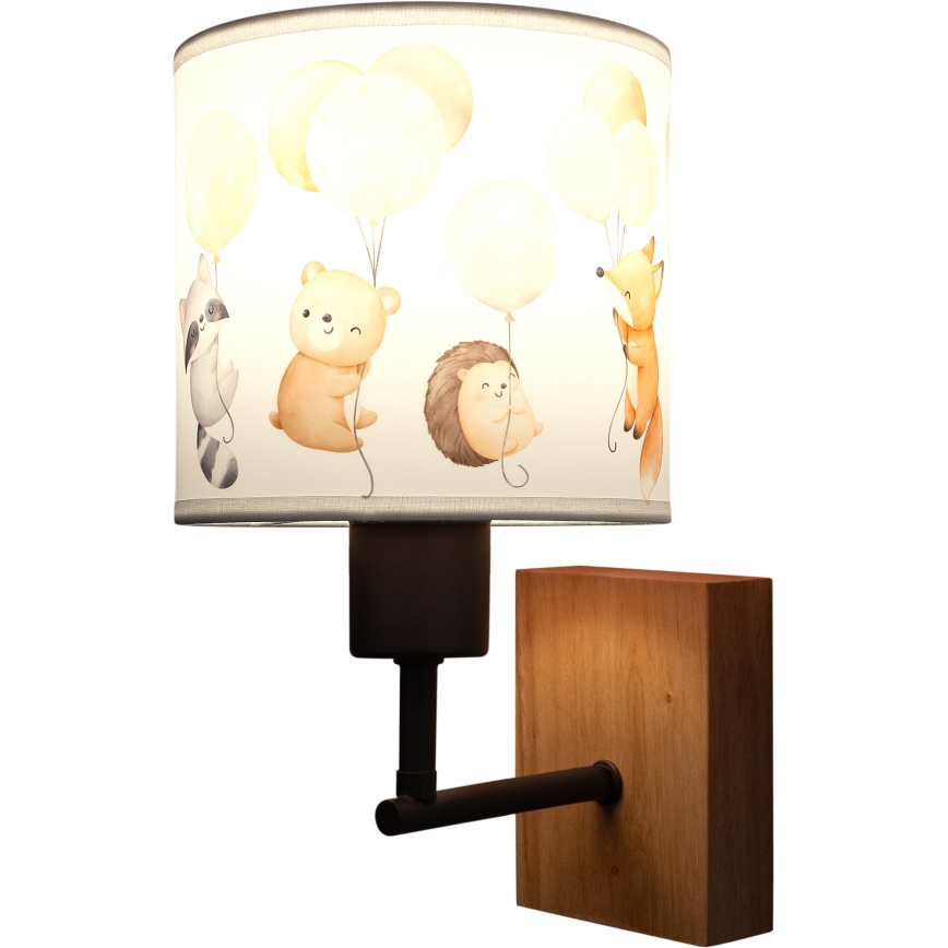 Brilagi - Candeeiro de parede infantil BOBO WOOD 1xE27/25W/230V carvalho/preto/branco/animais