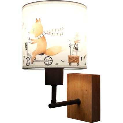 Brilagi - Arandela infantil BOBO WOOD 1xE27/25W/230V carvalho/preto/branco com motivos de animais