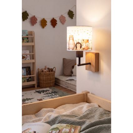 Brilagi - Aplique de parede infantil BOBO WOOD 1xE27/25W/230V carvalho/preto/branco/animais