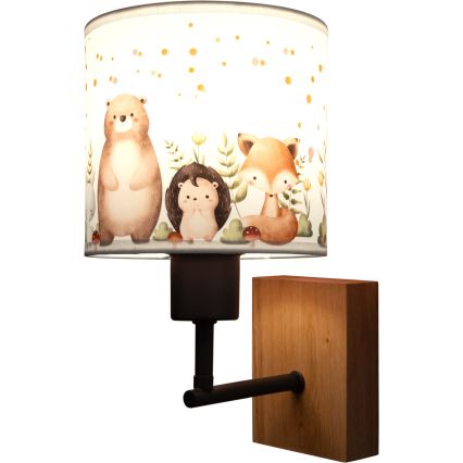 Brilagi - Aplique de parede infantil BOBO WOOD 1xE27/25W/230V carvalho/preto/branco/animais