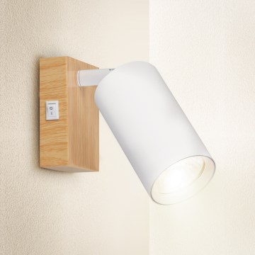 Brilagi - Aplique de parede com foco orientável e interruptor SELE 1xGU10/30W/230V branco/decor carvalho