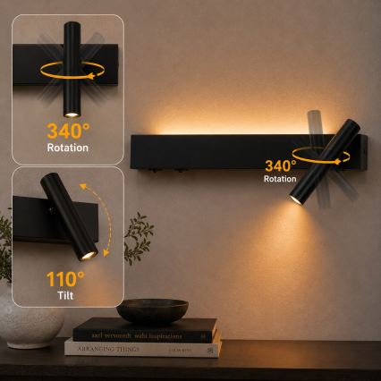 BRILAGI - Aplique de parede com spot LED ARLIX LED/3W/230V + LED/7W preto IRC 90