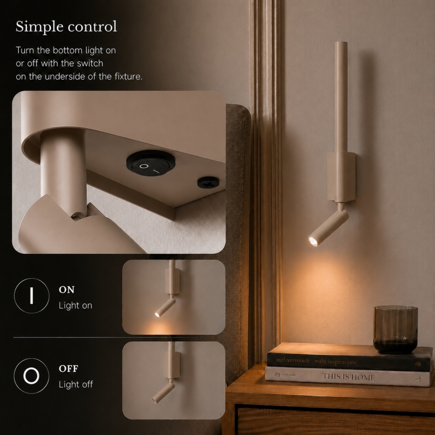 BRILAGI - Aplique de parede direcionável LED VIXON LED/3W/230V + LED/5W, bege, IRC 90