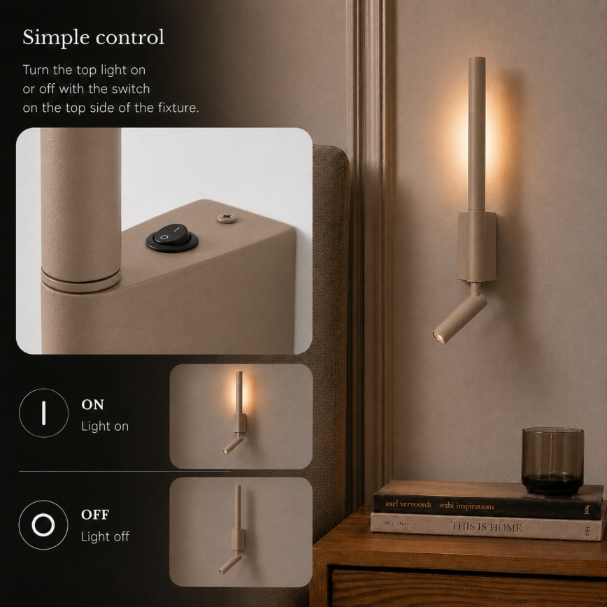 BRILAGI - Aplique de parede direcionável LED VIXON LED/3W/230V + LED/5W, bege, IRC 90