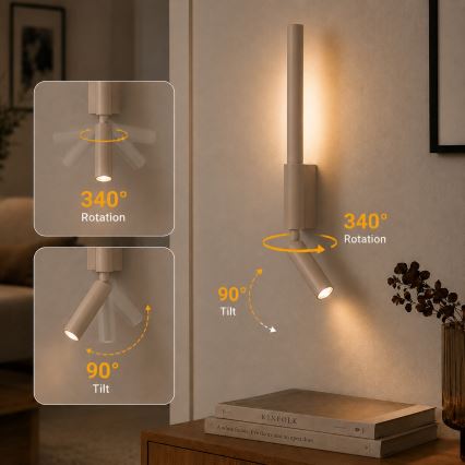 BRILAGI - Aplique de parede direcionável LED VIXON LED/3W/230V + LED/5W, bege, IRC 90