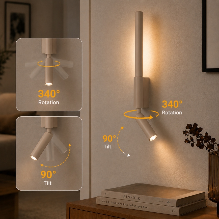 BRILAGI - Aplique de parede direcionável LED VIXON LED/3W/230V + LED/5W, bege, IRC 90