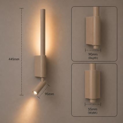 BRILAGI - Aplique de parede direcionável LED VIXON LED/3W/230V + LED/5W, bege, IRC 90