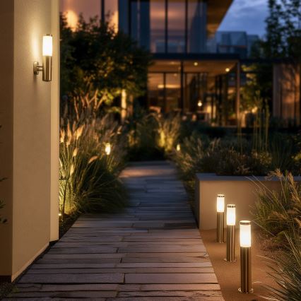 BRILAGI - Aplique de parede exterior com sensor ELIA 1xE27/20W/230V IP44 cromado fosco