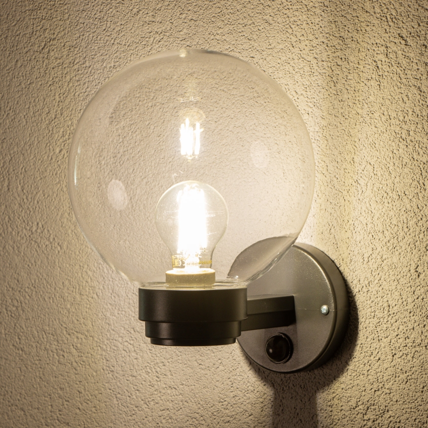 Brilagi - Aplique de parede exterior com sensor de movimento HARBOR 1xE27/40W/230V IP33 antracite/transparente