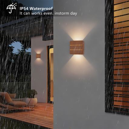 Brilagi - Aplique de parede exterior DOUBLERAY LINE LED/6W/230V, acabamento em madeira, IP54