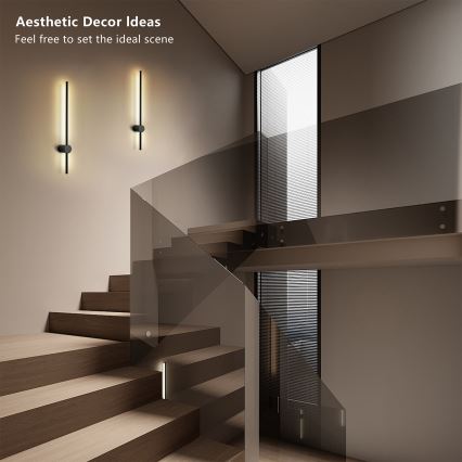 Brilagi - Aplique de parede exterior LED AURA LED/12W/230V 3000K IP54 65 cm preto CRI 90