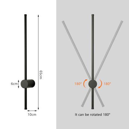 Brilagi - Aplique de parede exterior LED AURA LED/12W/230V 3000K IP54 65 cm preto CRI 90