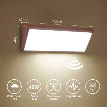 Brilagi - Aplique de parede LED para exterior com sensor TRIANGLE LED/42W/230V 45 cm castanho IP65