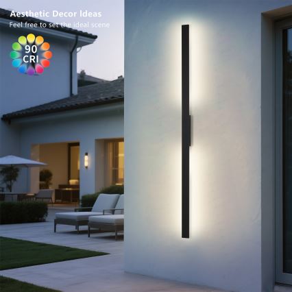 Brilagi - Aplique de parede exterior LUNA LED/30W/230V 4000K IP65 150 cm preto CRI 90