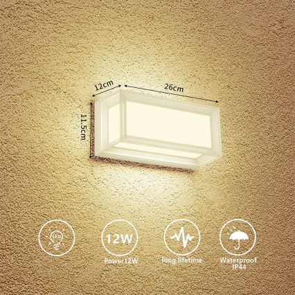 Brilagi - Aplique de parede exterior LED PARKER, 12W, 230V, branco, IP44