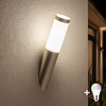 BRILAGI - Aplique de Parede Exterior LED RGBW Regulável ELIA 1xE27/6,5W/230V 2700-6500K IP44 Wi-Fi cromo fosco