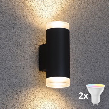 Brilagi - Aplique de parede exterior LED RGBW regulável MATERA 2xGU10/6W/230V 3000K IP54 preto + controlo remoto