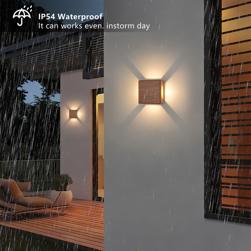 Brilagi - Aplique de parede exterior QUADRAY LED/6W/230V acabamento em madeira IP54