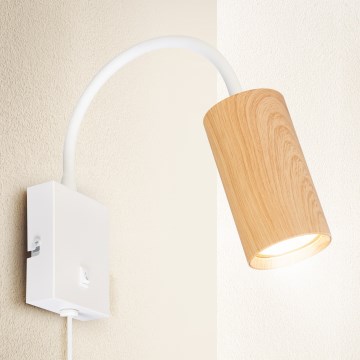 Brilagi - Aplique de parede flexível com interruptor SELE 1xGU10/30W/230V branco/acabamento carvalho