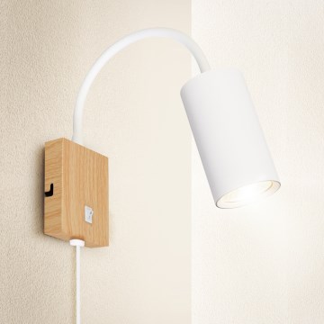 Brilagi - Aplique de parede flexível com interruptor SELE 1xGU10/30W/230V branco/acabamento carvalho