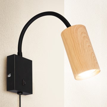 Brilagi - Aplique de parede flexível com interruptor SELE 1xGU10/30W/230V preto/acabamento em carvalho