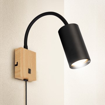 Brilagi - Aplique de parede flexível com interruptor SELE 1xGU10/30W/230V preto/efeito carvalho