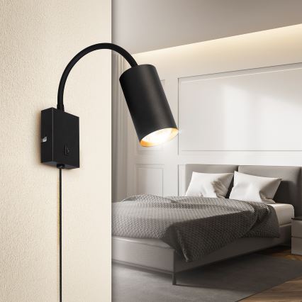 Brilagi - Aplique de parede flexível com interruptor SELE 1xGU10/30W/230V preto/dourado