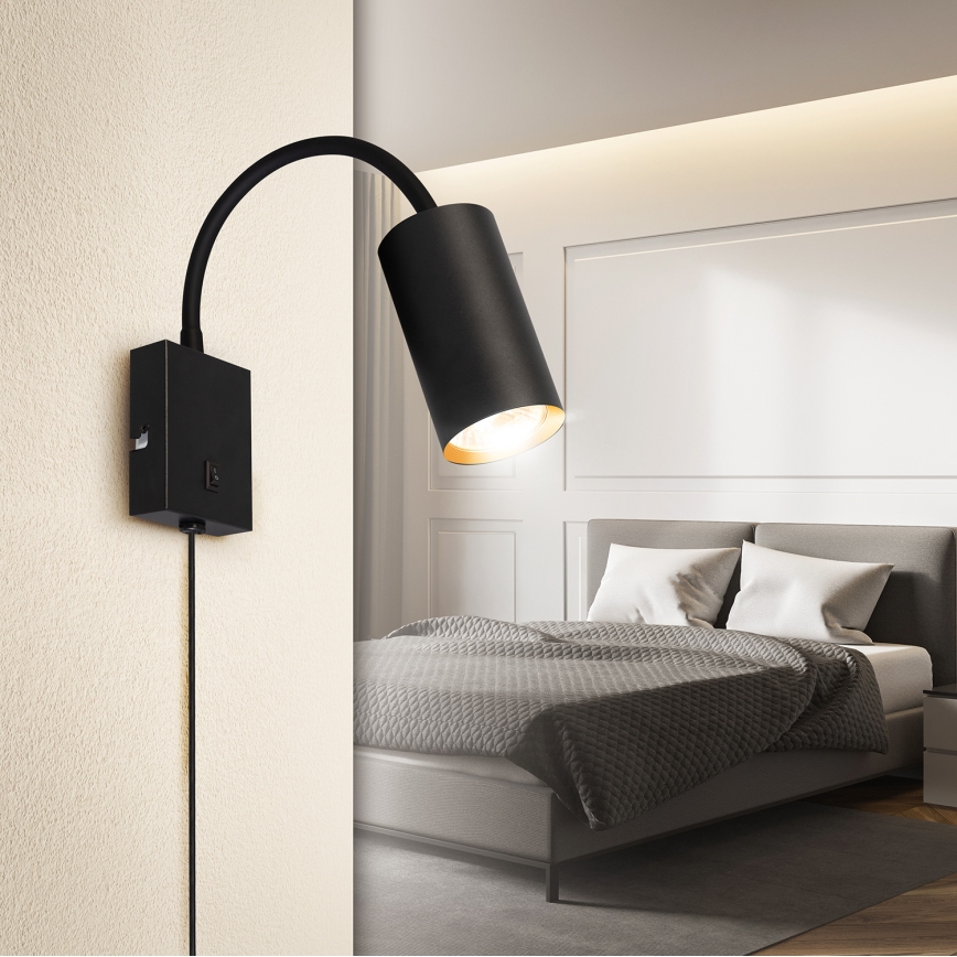 Brilagi - Aplique de parede flexível com interruptor SELE 1xGU10/30W/230V preto/dourado