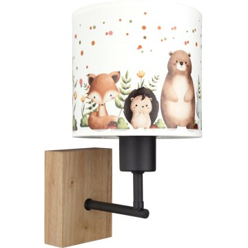 Brilagi - Aplique de parede infantil BOBO WOOD 1xE27/25W/230V carvalho/preto/branco/animais