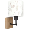 Brilagi - Aplique de parede infantil BOBO WOOD 1xE27/25W/230V carvalho/preto/branco/coelhinhos
