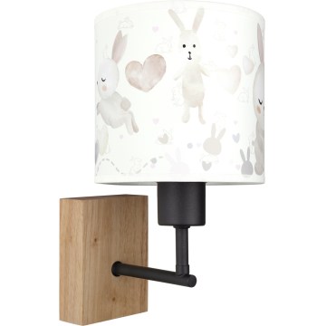 Brilagi - Aplique de parede infantil BOBO WOOD 1xE27/25W/230V carvalho/preto/branco/coelhinhos