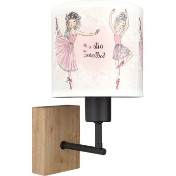 Brilagi - Aplique de parede infantil BOBO WOOD 1xE27/25W/230V carvalho/preto/branco/rosa/bailarinas