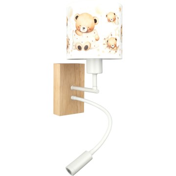 Brilagi - Aplique de parede infantil flexível LED BOBO WOOD 1xE27/25W/230V + LED/3W carvalho/branco/ursinhos