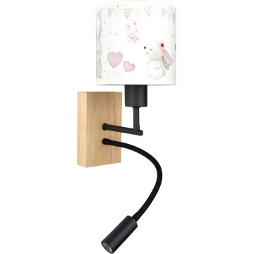 Brilagi - Aplique de parede infantil flexível LED BOBO WOOD 1xE27/25W/230V + LED/3W carvalho/preto/creme/coelhinhos