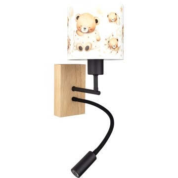 Brilagi - Aplique de parede infantil LED flexível BOBO WOOD 1xE27/25W/230V + LED/3W carvalho/preto/branco/ursinhos