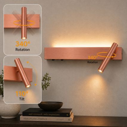 BRILAGI - Aplique de parede direcionável LED ARLIX LED/3W/230V + LED/7W, acabamento bronze, IRC 90