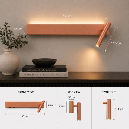 BRILAGI - Aplique de parede direcionável LED ARLIX LED/3W/230V + LED/7W, acabamento bronze, IRC 90