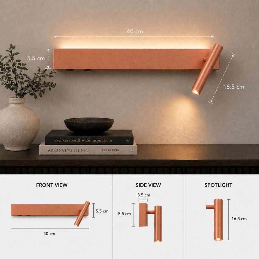 BRILAGI - Aplique de parede direcionável LED ARLIX LED/3W/230V + LED/7W, acabamento bronze, IRC 90
