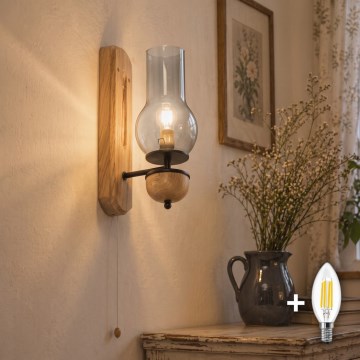 BRILAGI - Aplique de parede LED COTTAGE 1xE14/40W/230V carvalho/cinzento fumado