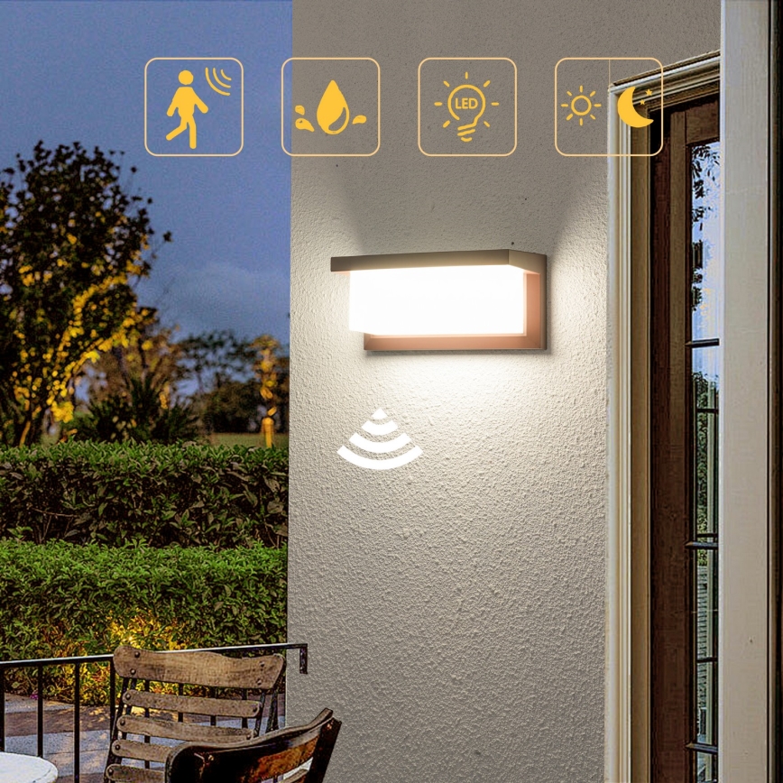Brilagi - Aplique de parede exterior LED com sensor BRICKY LED/12W/230V castanho IP54