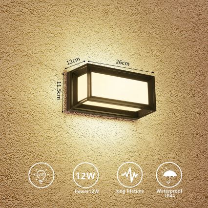 Brilagi - Aplique de parede exterior LED PARKER LED/12W/230V 3000/4500/6000K preto IP44