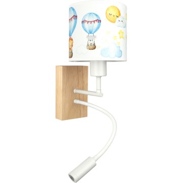 Brilagi - Aplique de parede LED flexível infantil BOBO WOOD 1xE27/25W/230V + LED/3W carvalho/branco/animais