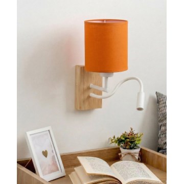 Brilagi - Aplique de parede LED flexível NUBILA WOOD 1xE27/25W/230V + LED/3W carvalho/branco/laranja