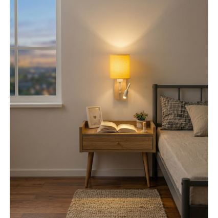 Brilagi - Lâmpada de parede LED flexível NUBILA WOOD 1xE27/25W/230V + LED/3W carvalho/branco/amarelo