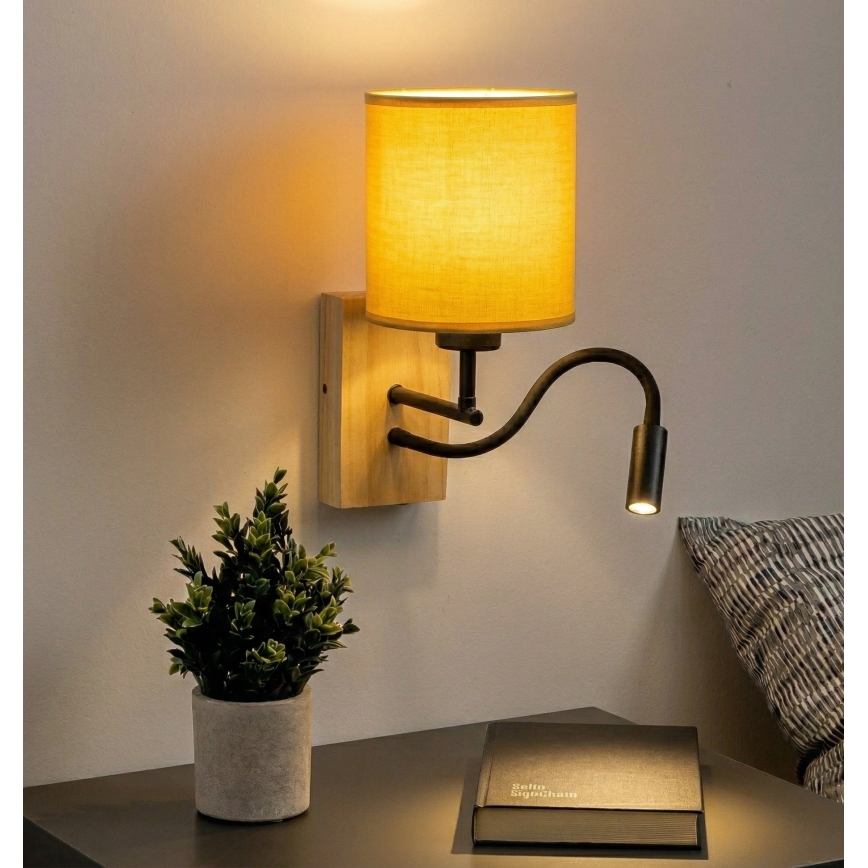 Brilagi - Aplique de parede LED flexível NUBILA WOOD 1xE27/25W/230V + LED/3W carvalho/preto/amarelo