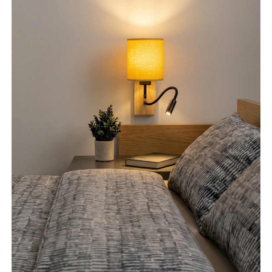 Brilagi - Aplique de parede LED flexível NUBILA WOOD 1xE27/25W/230V + LED/3W carvalho/preto/amarelo