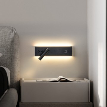 Brilagi - Aplique de parede LED orientável com porta USB NOCTIS LED/3W/230V + LED/9W preto
