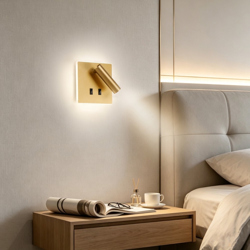 BRILAGI - Aplique de parede LED orientável ZAYA DOUBLE LED/8W/230V + LED/3W dourado