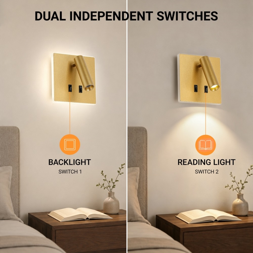 BRILAGI - Aplique de parede LED orientável ZAYA DOUBLE LED/8W/230V + LED/3W dourado