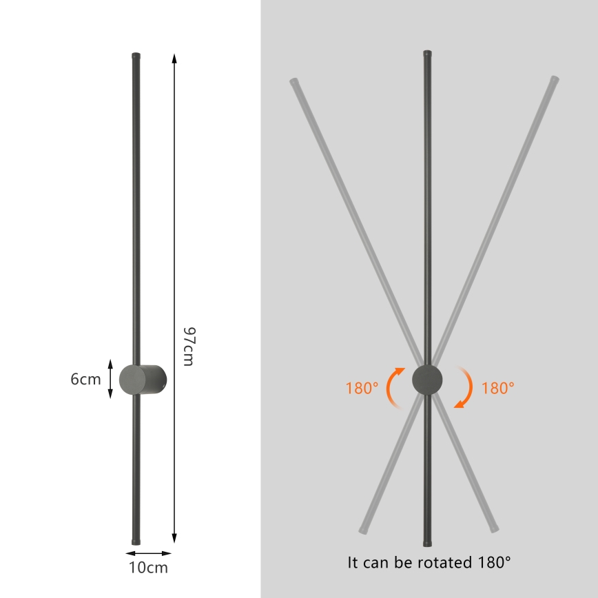 Brilagi - Aplique de parede LED para exterior AURA, 20W, 230V, 3000K, IP54, 97 cm, antracite, IRC 90